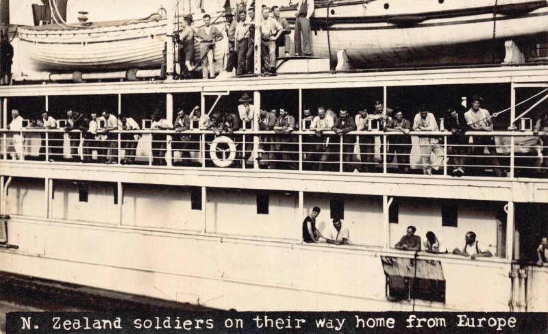 Real Photo Postcard Ship of New Zealand Soldiers Heading Home from Europe~127403