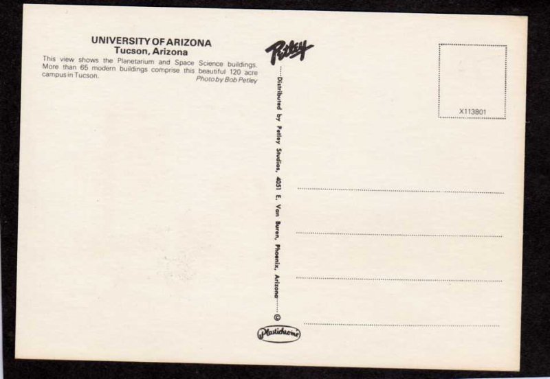 AZ University of Arizona Postcard Tucson Planetarium Science Center Postcard