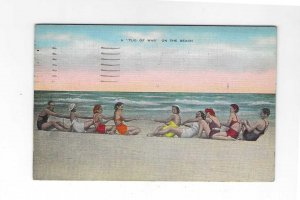 Vtg 1940's A Tug of War On The Beach Women Bathing Suits 194...