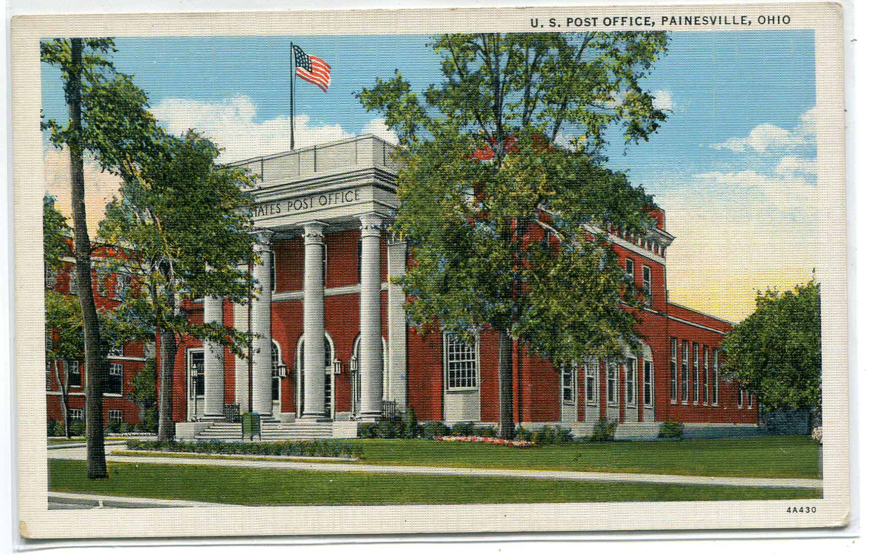 Post Office Painesville Ohio 1940s linen postcard United States