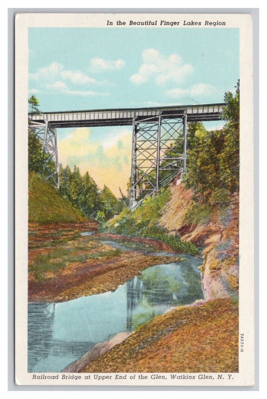 Postcard Railroad Bridge Upper End Of Glen Watkins Glen N. Y. New York