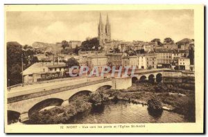 Old Postcard Niort View Towards Bridges and The Church of St. Anne