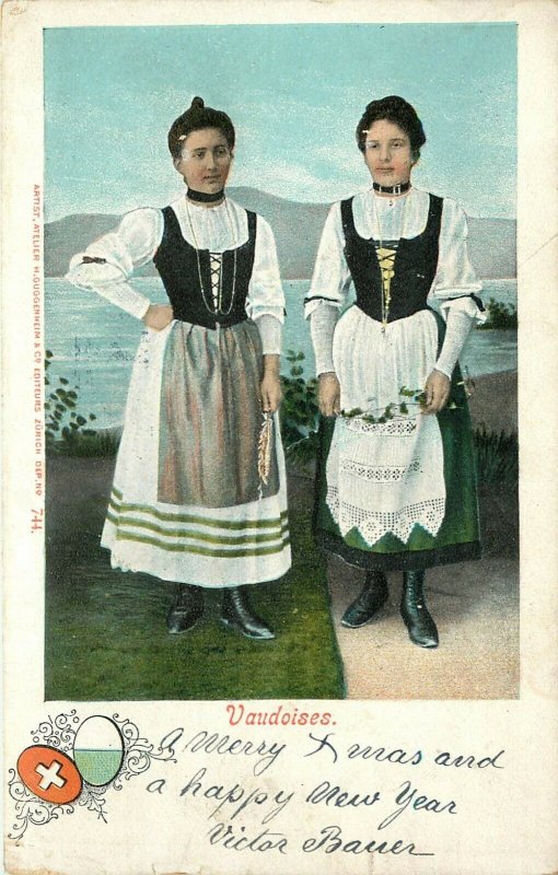 Undiv. Back Postcard Women in Native Dress of Vaud Switzerland, Vausoises