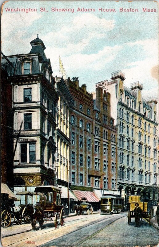 Washington St Showing Adams House Boston Massachusetts MA Antique Postcard PM