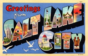 Utah Greetings From Salt Lake City Large Letter Linen Curteich