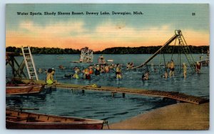 1940 Dowagiac Michigan MI Vintage Postcard Water Sports Shady Shores Resort Lake