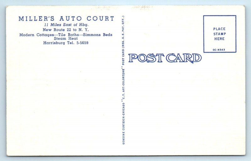 HARRISBURG, Pennsylvania PA ~ Roadside MILLER'S AUTO COURT 1940s  Linen Postcard