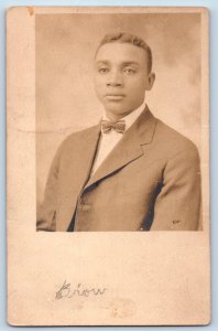 c1907 Black Americana Man Studio Portrait Bow Tie RPPC Photo Postcard