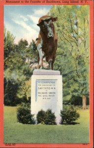 Long Island New York Smithtown Bull Monument c1930-50s Vintage Postcard