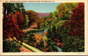 Vtg Philadelphia PA Scenic View on Lincoln Drive Fairmont Park 1930s Postcard