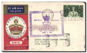 Letter Qantas London to Cocos islans Coronation March 6, 1953