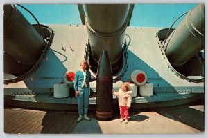 Postcard US Navy Ship - USS Massachusetts - Shell on Deck