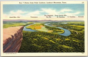 TN-Tennessee, Bird's Eye View of Seven States from Point Lookout Mtn., Postcard