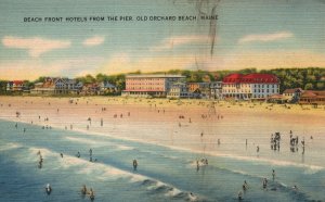 Vintage Postcard Beach Front Hotels From Pier Old Orchard Beach Maine ME Tichnor