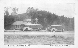 Postcard Nevada Primeaux auto Pak buses roadside gas station undivided 23-1908