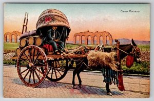 Roman Car Italy Beautiful Donkey With Cart Carro Romano Postcard Y30