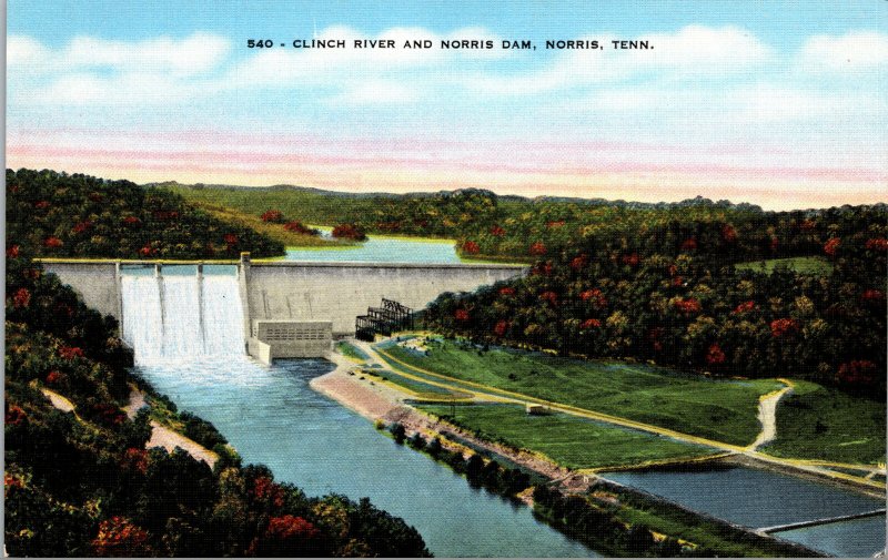 US Tennessee Norris Clinch River and Norris Dam Postcard used 1940