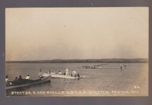 Peoria ILLINOIS RPPC 1911 ROWING BOAT RACE River 4 OAR SHELLS #5 Regatta IL