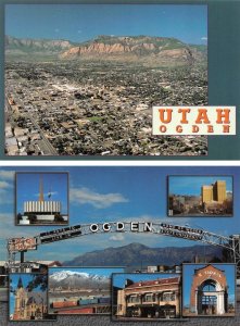 2~4X6 Postcards Ogden, UT Utah AERIAL VIEW & STREET SCENE~Arch & Train Yard~LDS