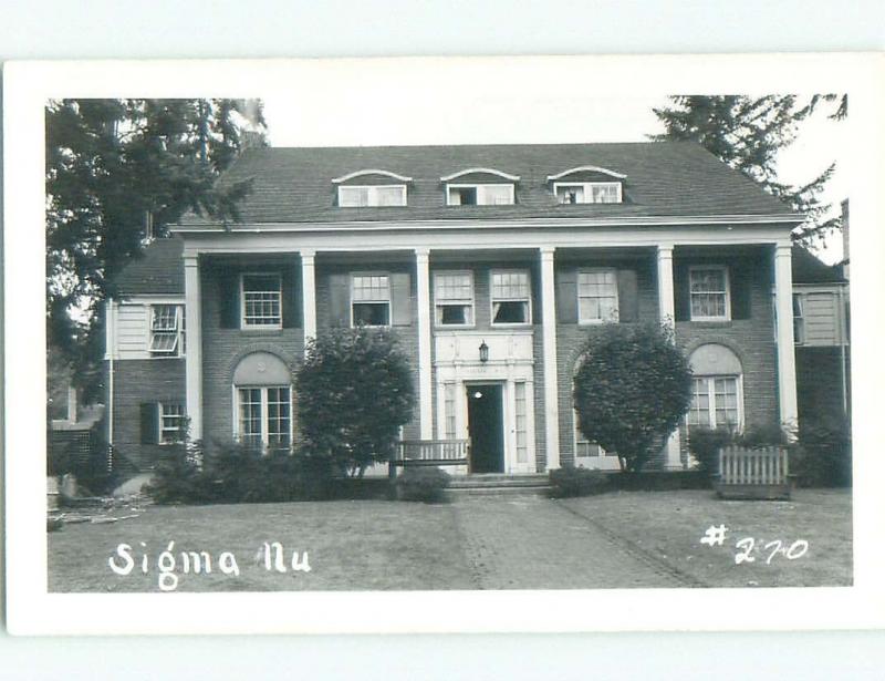 Pre-1950 rppc UNIVERSITY OF OREGON SIGMA NU FRATERNITY HOUSE Eugene OR W0258