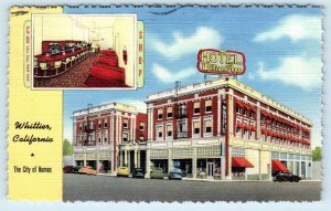 WHITTIER, CA California ~ HOTEL WILLIAM PENN 1947 Cars Linen Roadside Postcard