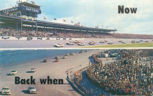 Daytona Beach Florida Daytona Speedway Then and Now Postcard Unused