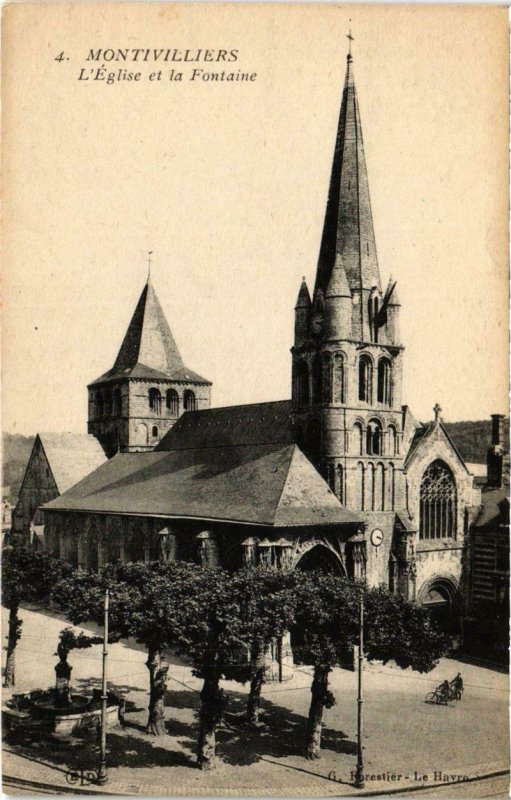 CPA Montivilliers - L'Église et la Fontaine (105423)