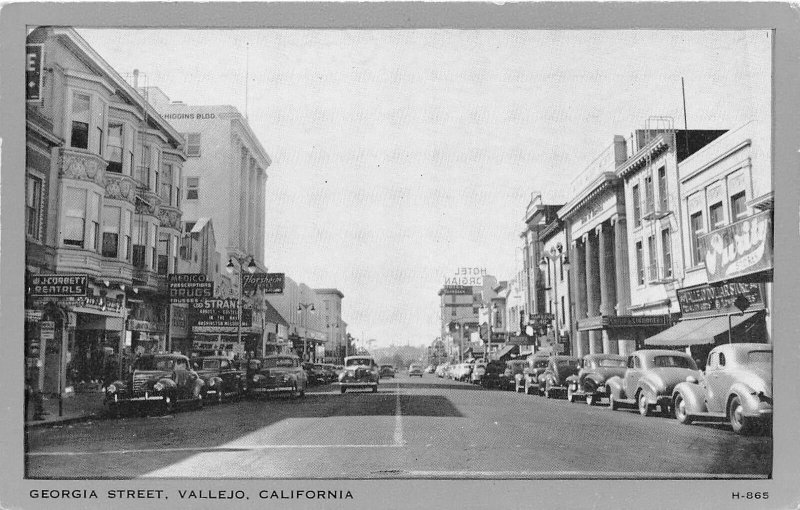 Georgia Street Cars Vallejo California 1940s postcard