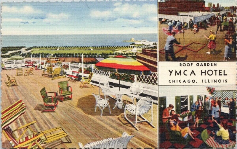 YMCA Hotel Chicago IL Multiview Wabash Avenue Unused Linen Postcard G55