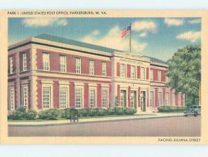 Unused Linen POST OFFICE SCENE Parkersburg West Virginia WV hs1253