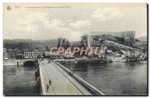 Old Postcard Huy Fortress the collegiate and the old bridge