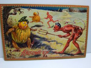 Halloween Postcard Tucks Original Devils Pitchfork & Goblins Unused Series 160