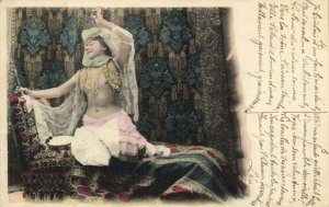 PC CPA RISQUE NUDE FEMALE, BELLY DANCER POSING, VINTAGE POSTCARD (b7781)
