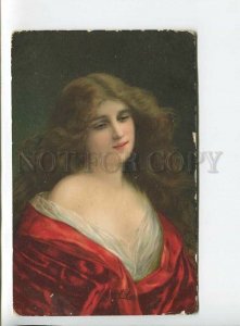 438363 Angelo ASTI Portrait of Lady in Red Vintage TSN postcard #600-1