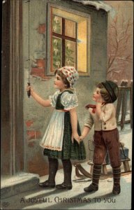 Christmas Happy Children Nicely Embossed EAS c1910 Postcard Ring Doorbell