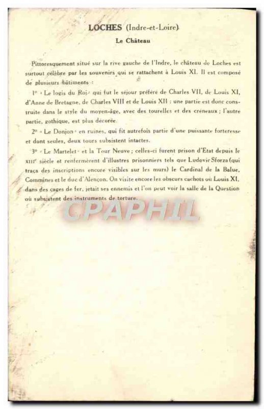 Old Postcard Loches Chateau