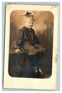 Vintage Early 1920's RPPC Photo of Cute Girl with Large Bow