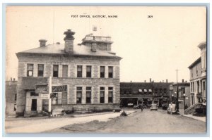 c1950's Post Office Building Classic Cars Dirt Road Eastport Maine ME Postcard