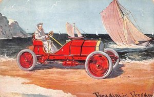 CAR SAILING SHIPS ARTIST SIGNED DONADINI JR. DRESDEN POSTCARD (1910)