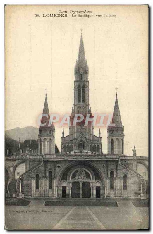 Old Postcard Lourdes Basilica Front View