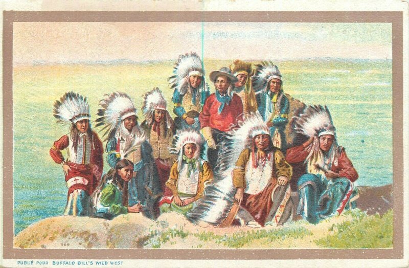 Native American History Postcard Buffalo Bill Wild West Sioux Indian chiefs 