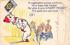 Happy Thought Chewing Tobacco 1906 Advertising Postcard Clown Balances Box