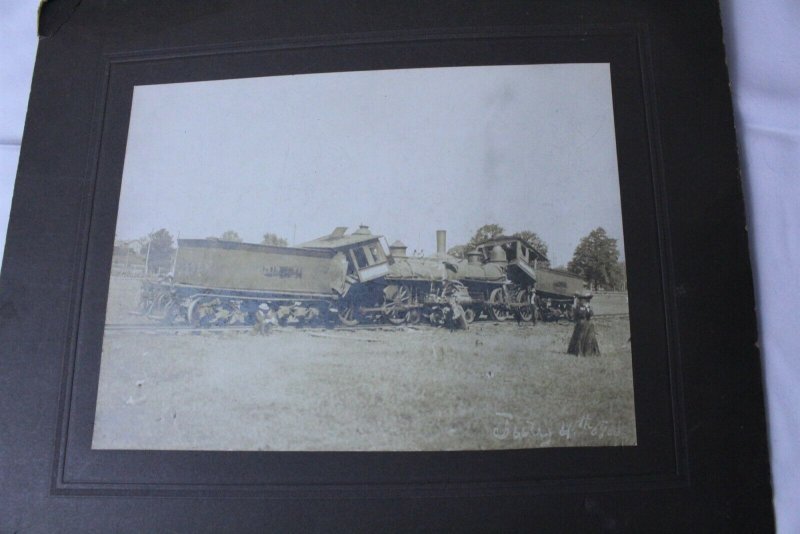 1905 July 4th Train Wreck Black & White Photo with Newspaper Clipping