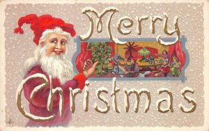 CHRISTMAS HOLIDAY MRS. SANTA CLAUS CHILDREN TOYS EMBOSSED POSTCARD (c. 1910)