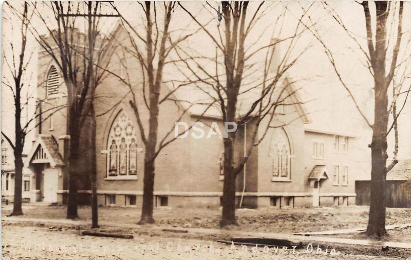 Ohio Postcard Real Photo RPPC 1909 ANDOVER Methodist Episcopal Church Building