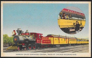 Narrow Gauge Deadwood Central Train Railroad Fair Chicago Illinois Unused c1948