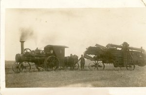 Postcard RPPC View of  Antique Tractor and Farming Scene in the Midwestern US.