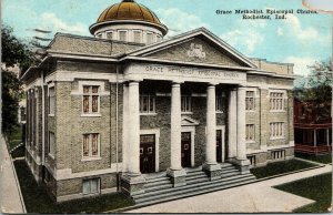 Grace Methodist Episcopal Church Rochester Indiana IND WOB Cancel Postcard Vtg 