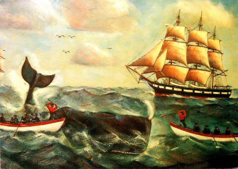 Painting Harpooning A Sperm Whale By Captain Ellery F Thompson