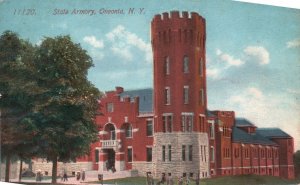 Vintage Postcard 1914 State Armory Building Historic Landmark Oneonta New York